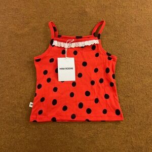 Mini Rodini Girls 5-7Y Red Polka Dot Lace Trim Tank Top NWT